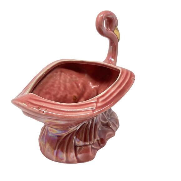 Vintage Mid Century Pink Luster Ceramic Flamingo Planter Pot Jardeniere McCoy ? - Picture 4 of 11
